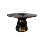 Gratar gratar con cu plita rotunda 650 mm, H 900 mm cu blat de lemn, grosime plita 10 mm 2
