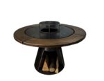 Gratar gradina casa con cu plita rotunda 750 mm, H 900 mm cu blat de lemn, grosime plita 10 mm