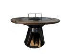 Gratar gradina casa con cu plita rotunda 750 mm, H 900 mm cu blat de lemn, grosime plita 10 mm - imagine 2