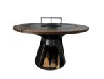 Gratar rotund cu plita 850 mm, H 950 mm cu blat de lemn, grosime plita 10 mm