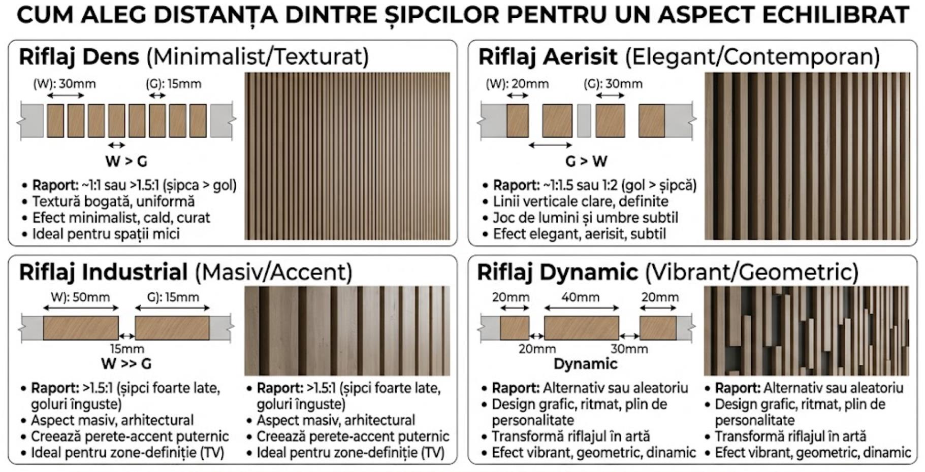 Cum aleg distanta dintre sipcile unui riflaj decorativ pentru un aspect echilibrat